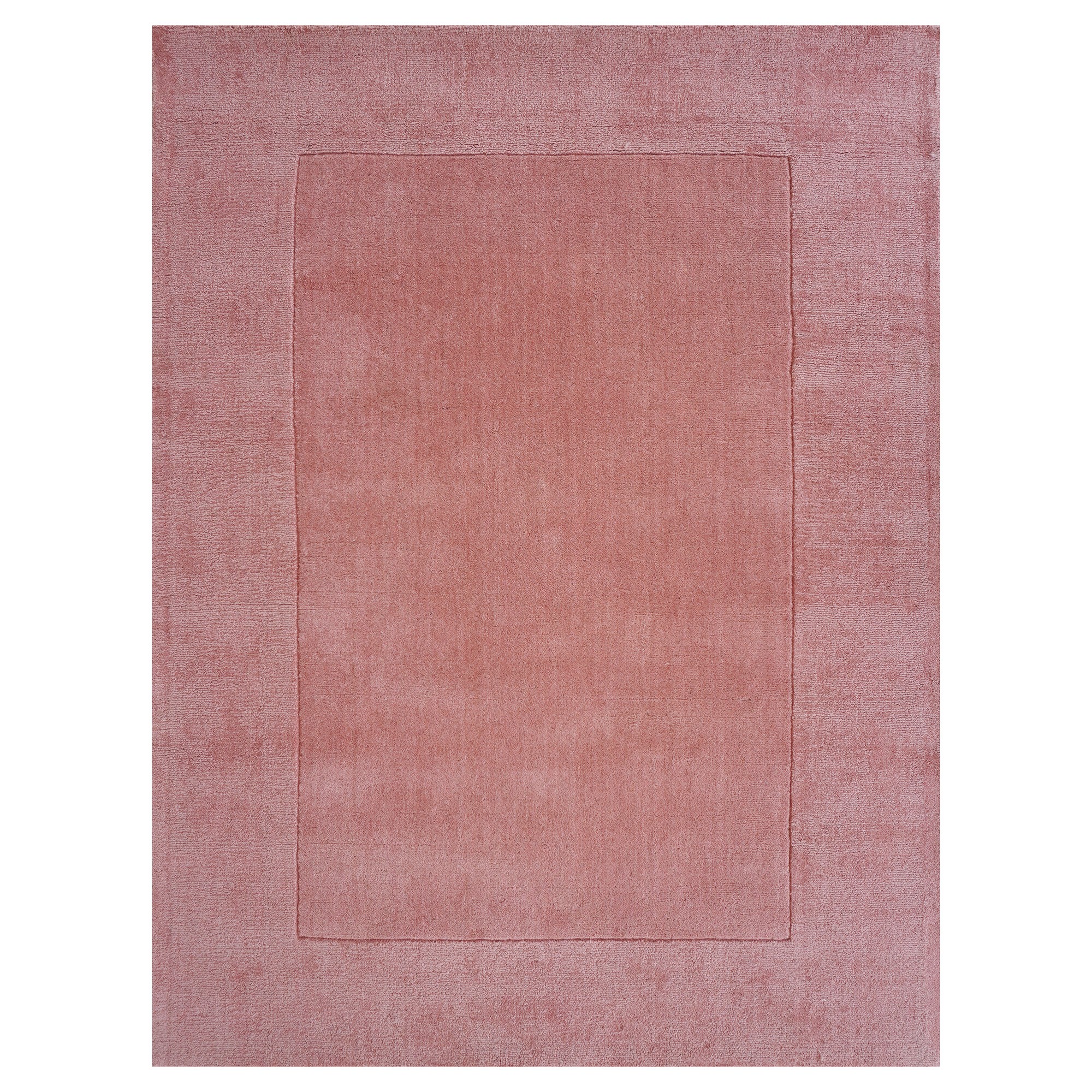 Handloom Plain Carved Border Wool Rugs In Pink